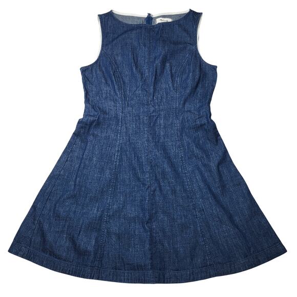 Madewell Denim Boatneck Mini Jean Dress Sleeveless Fit & Flare Cotton Small 6 - Picture 3 of 8